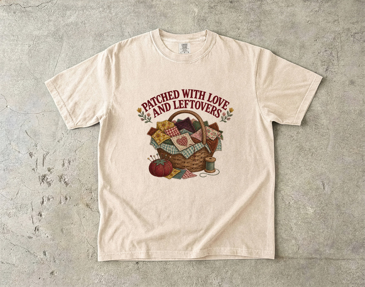 Patched With Love And Leftovers Vintage Tee | Scrap Basket Shirt | Gift for Quilters & Crafters