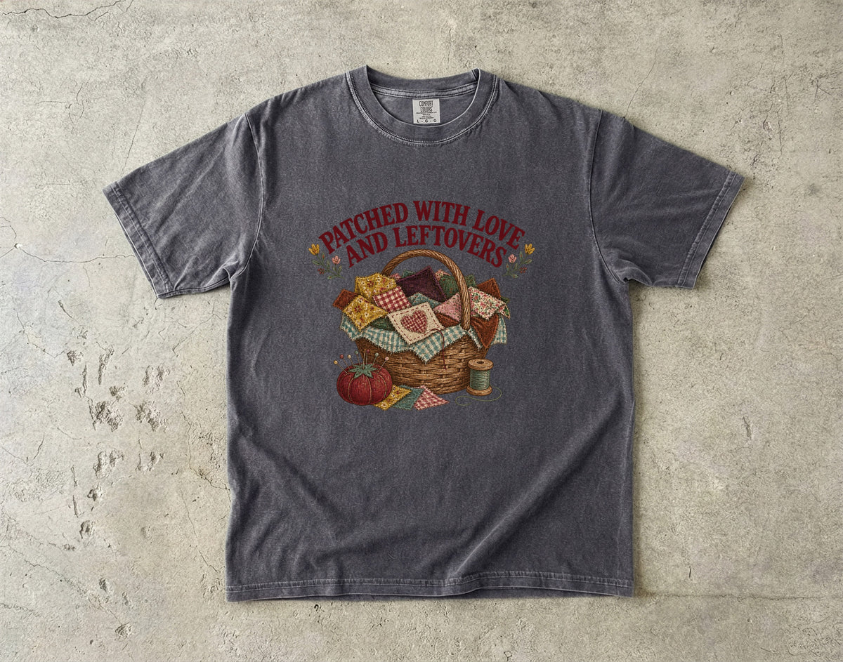 Patched With Love And Leftovers Vintage Tee | Scrap Basket Shirt | Gift for Quilters & Crafters