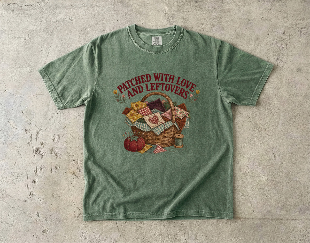 Patched With Love And Leftovers Vintage Tee | Scrap Basket Shirt | Gift for Quilters & Crafters
