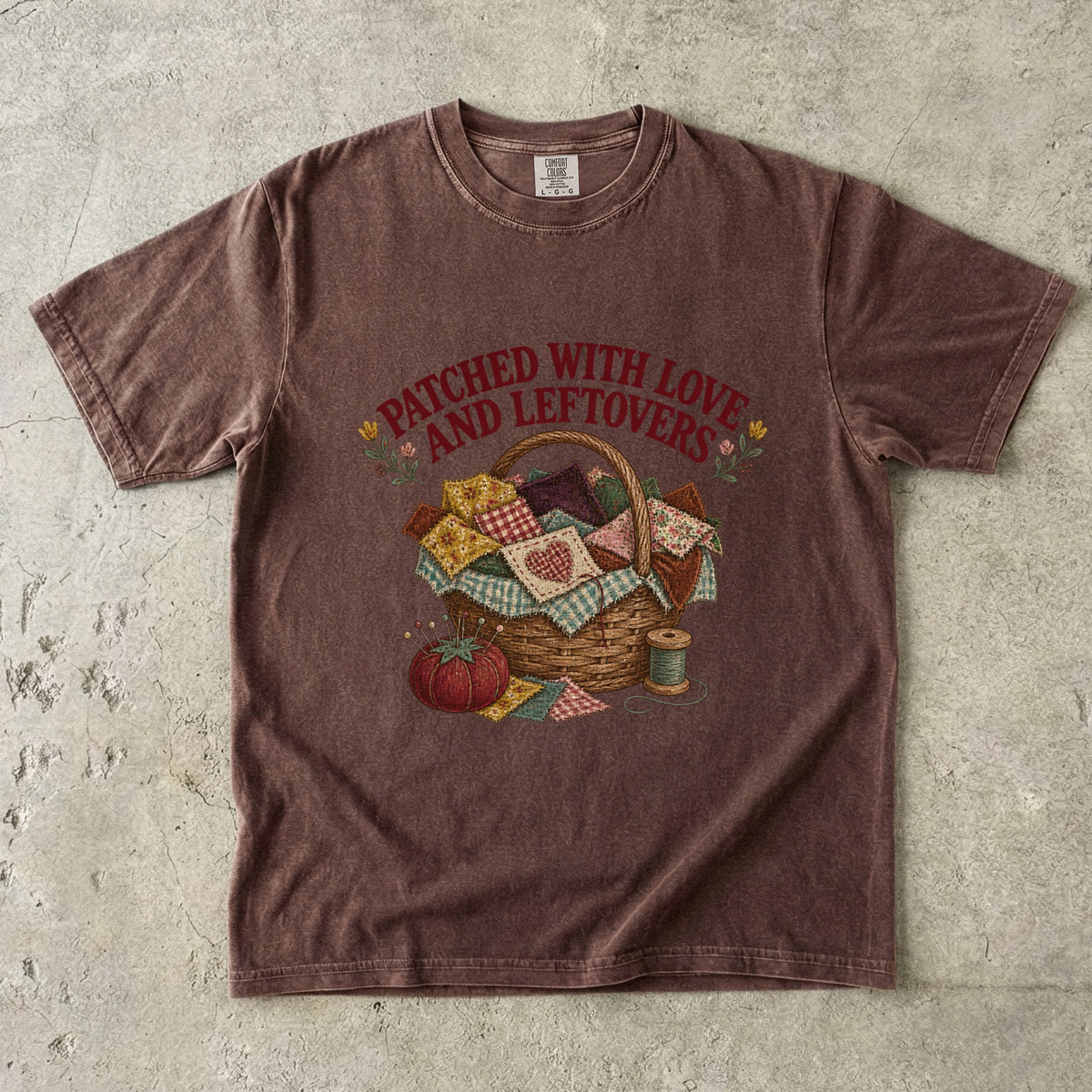 Patched With Love And Leftovers Vintage Tee | Scrap Basket Shirt | Gift for Quilters & Crafters