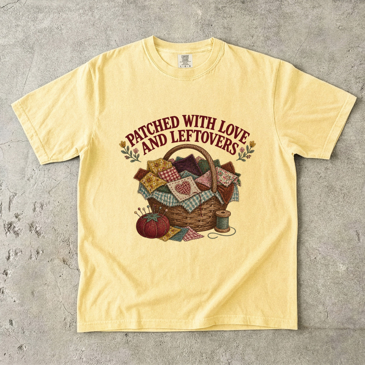 Patched With Love And Leftovers Vintage Tee | Scrap Basket Shirt | Gift for Quilters & Crafters