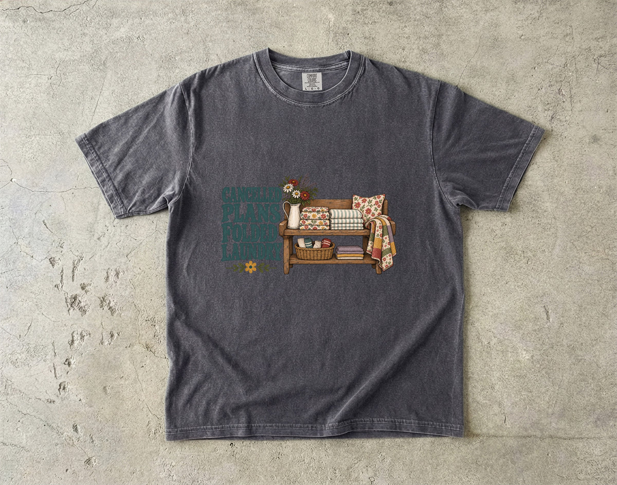 Cancelled Plans Folded Laundry Vintage Tee | Cozy Homebody Shirt | Gift for Homebodies