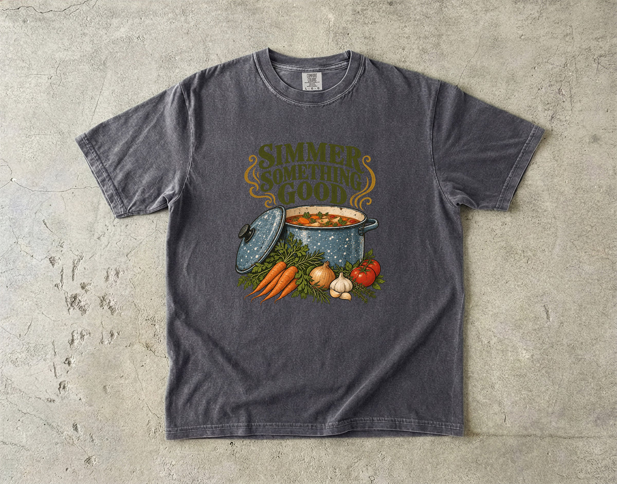 Simmer Something Good Vintage Tee | Cozy Soup Pot Shirt | Gift for Home Cooks