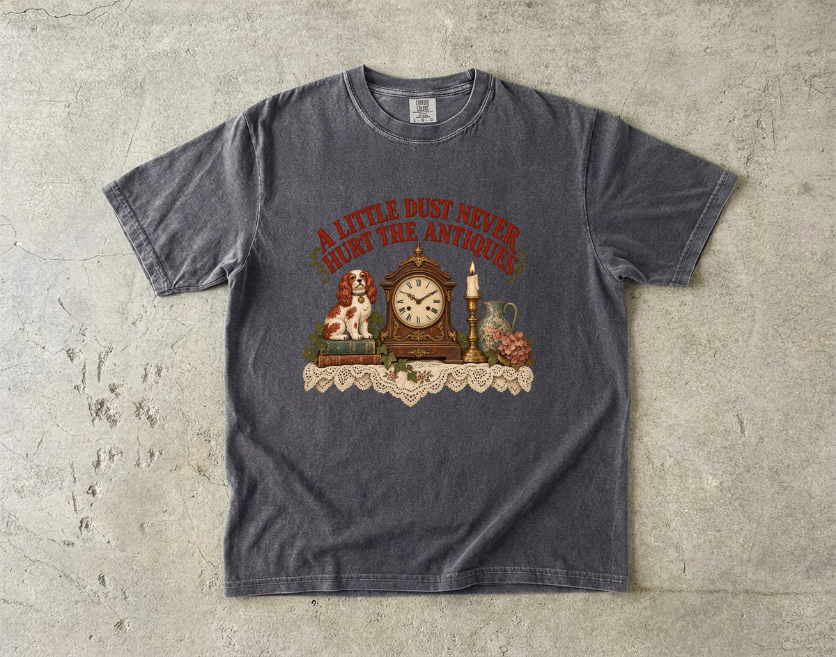 A Little Dust Never Hurt the Antiques Vintage Tee | Antique Mantel Shirt | Gift for Antique Lovers