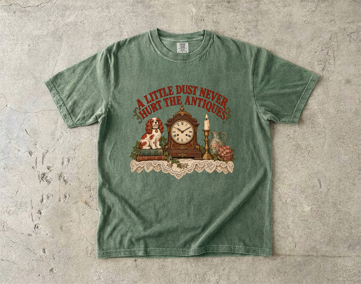 A Little Dust Never Hurt the Antiques Vintage Tee | Antique Mantel Shirt | Gift for Antique Lovers