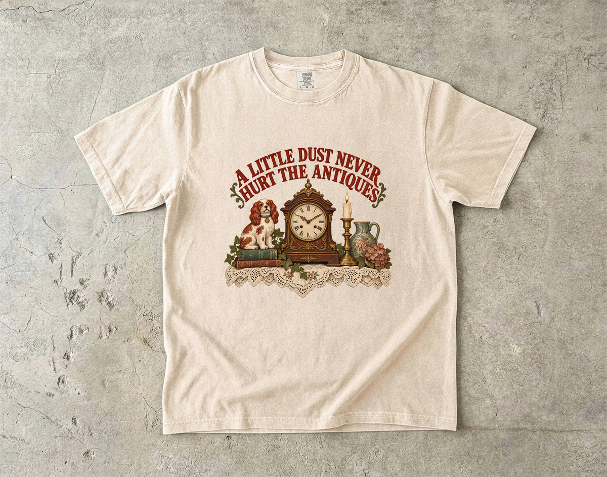 A Little Dust Never Hurt the Antiques Vintage Tee | Antique Mantel Shirt | Gift for Antique Lovers