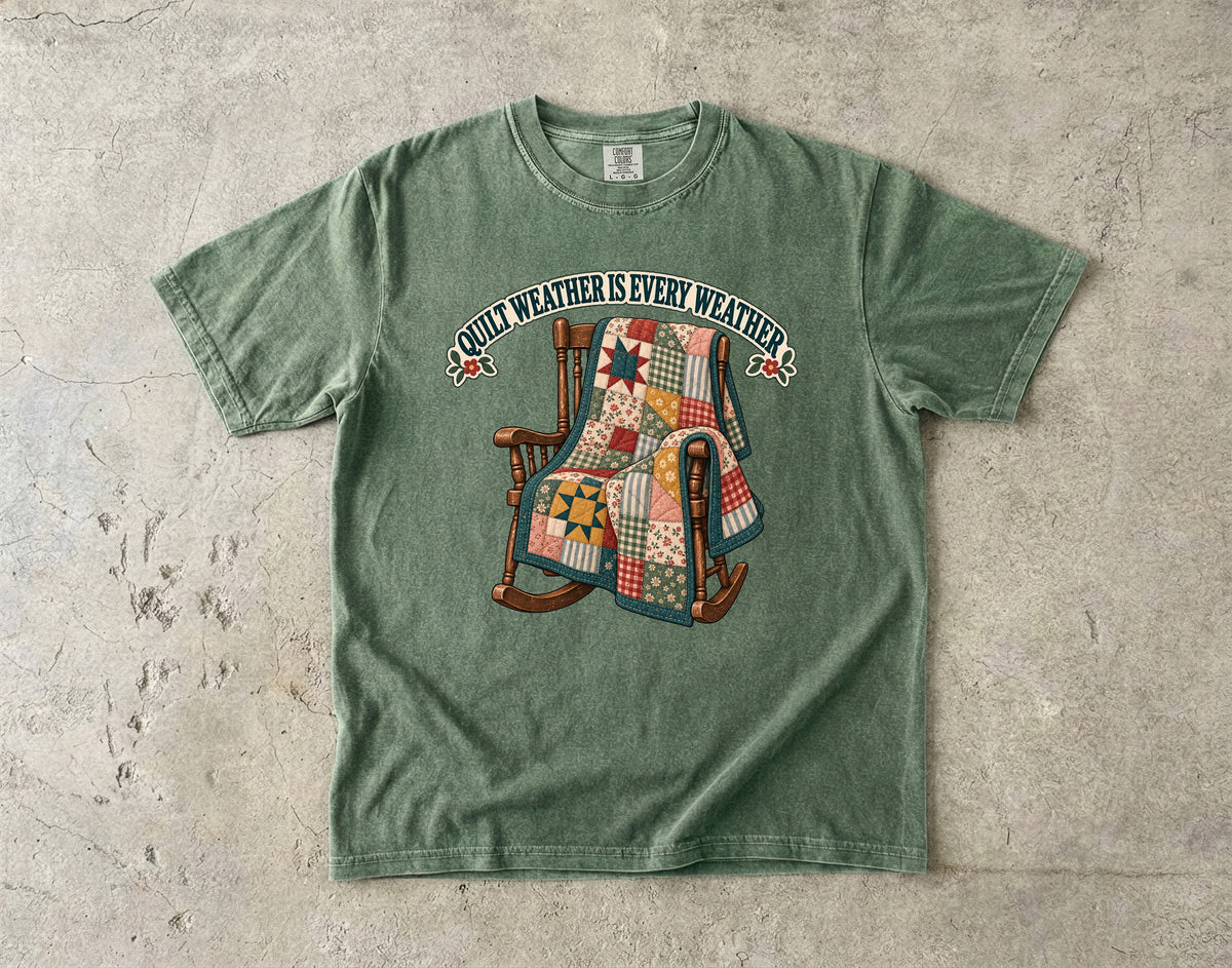 Quilt Weather Is Every Weather Vintage Tee | Patchwork Quilt Rocker Shirt | Gift for Quilters
