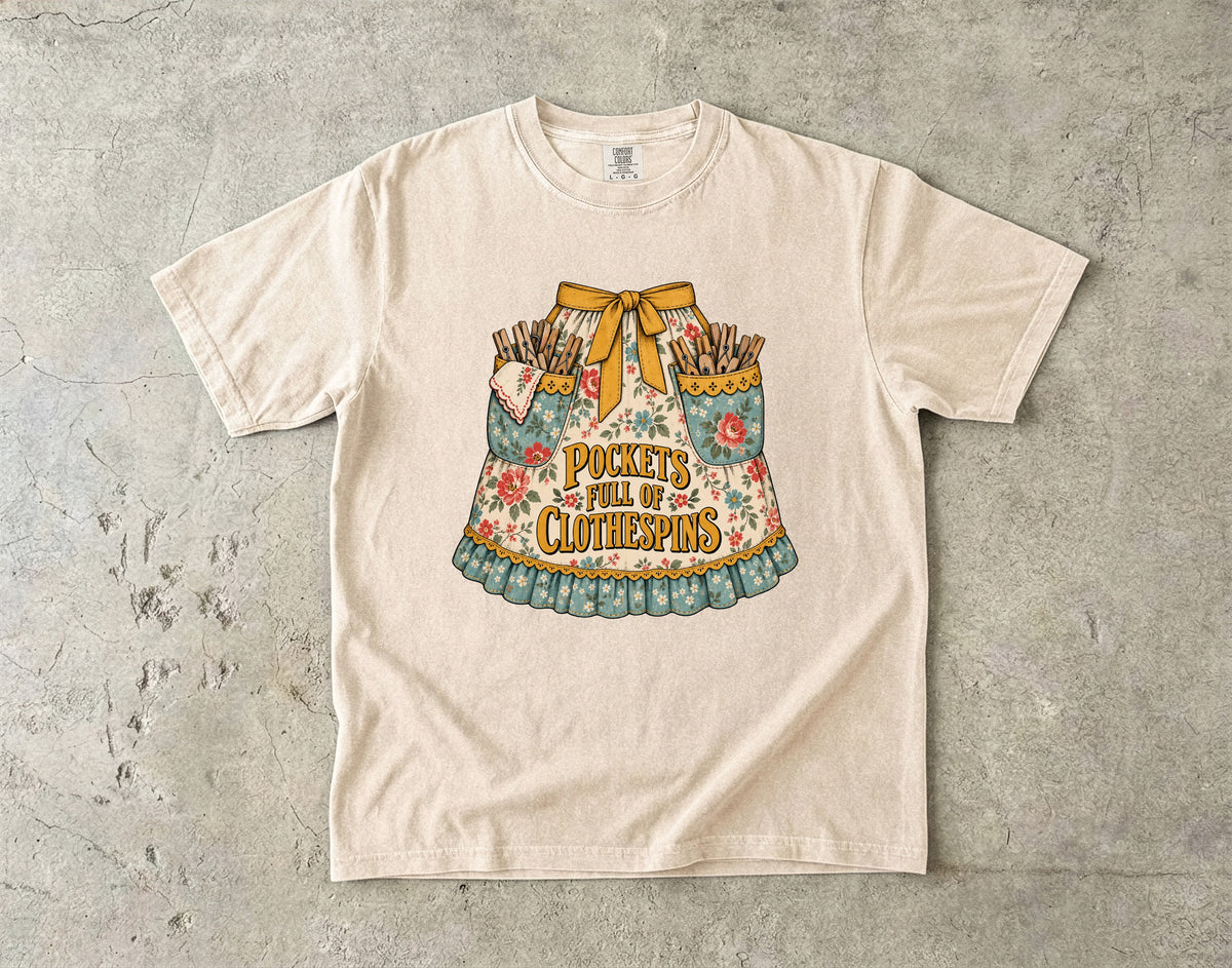 Pockets Full of Clothespins Vintage Tee | Vintage Apron Shirt | Gift for Nostalgic Homemakers