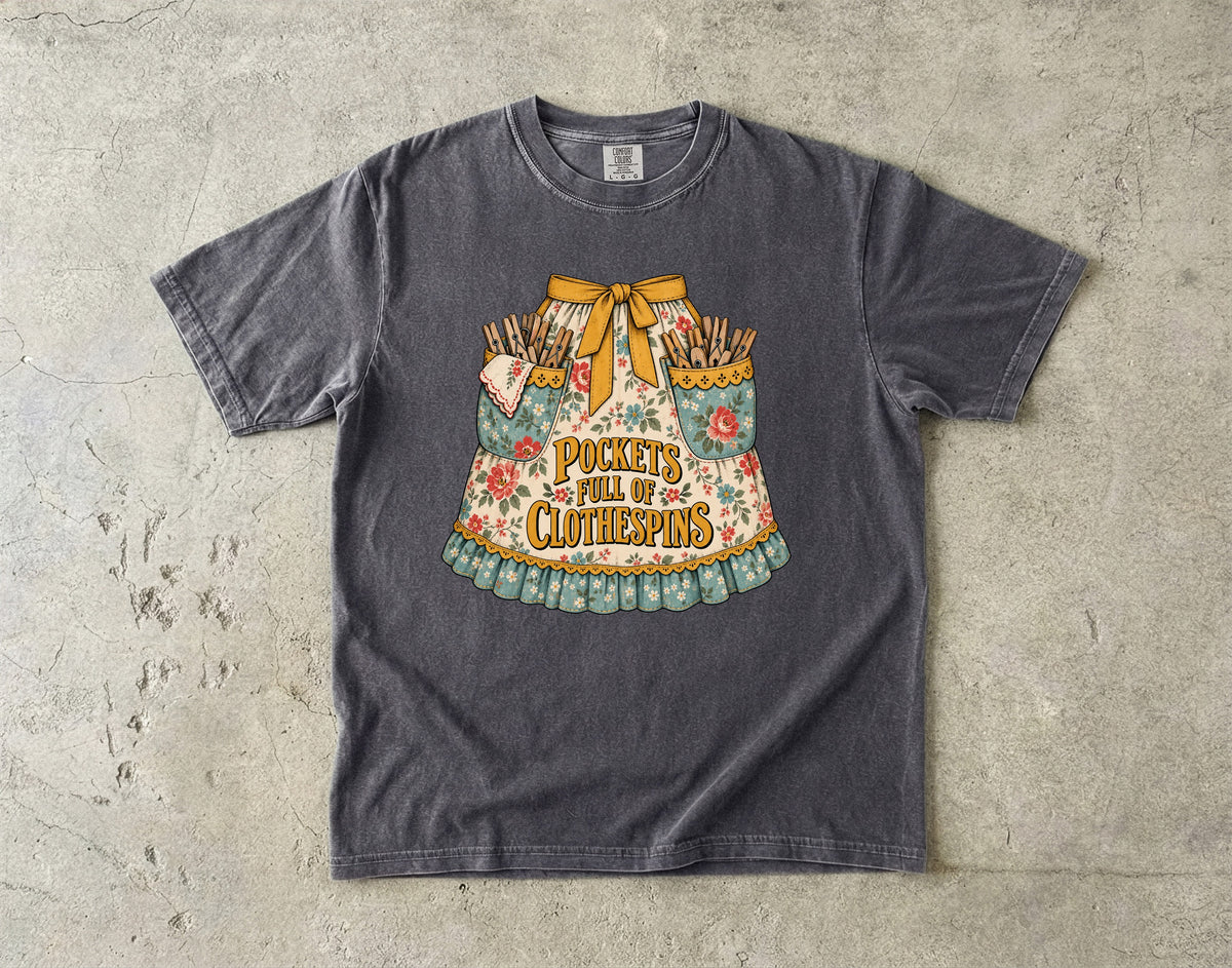 Pockets Full of Clothespins Vintage Tee | Vintage Apron Shirt | Gift for Nostalgic Homemakers