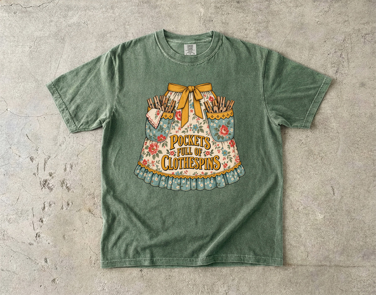 Pockets Full of Clothespins Vintage Tee | Vintage Apron Shirt | Gift for Nostalgic Homemakers