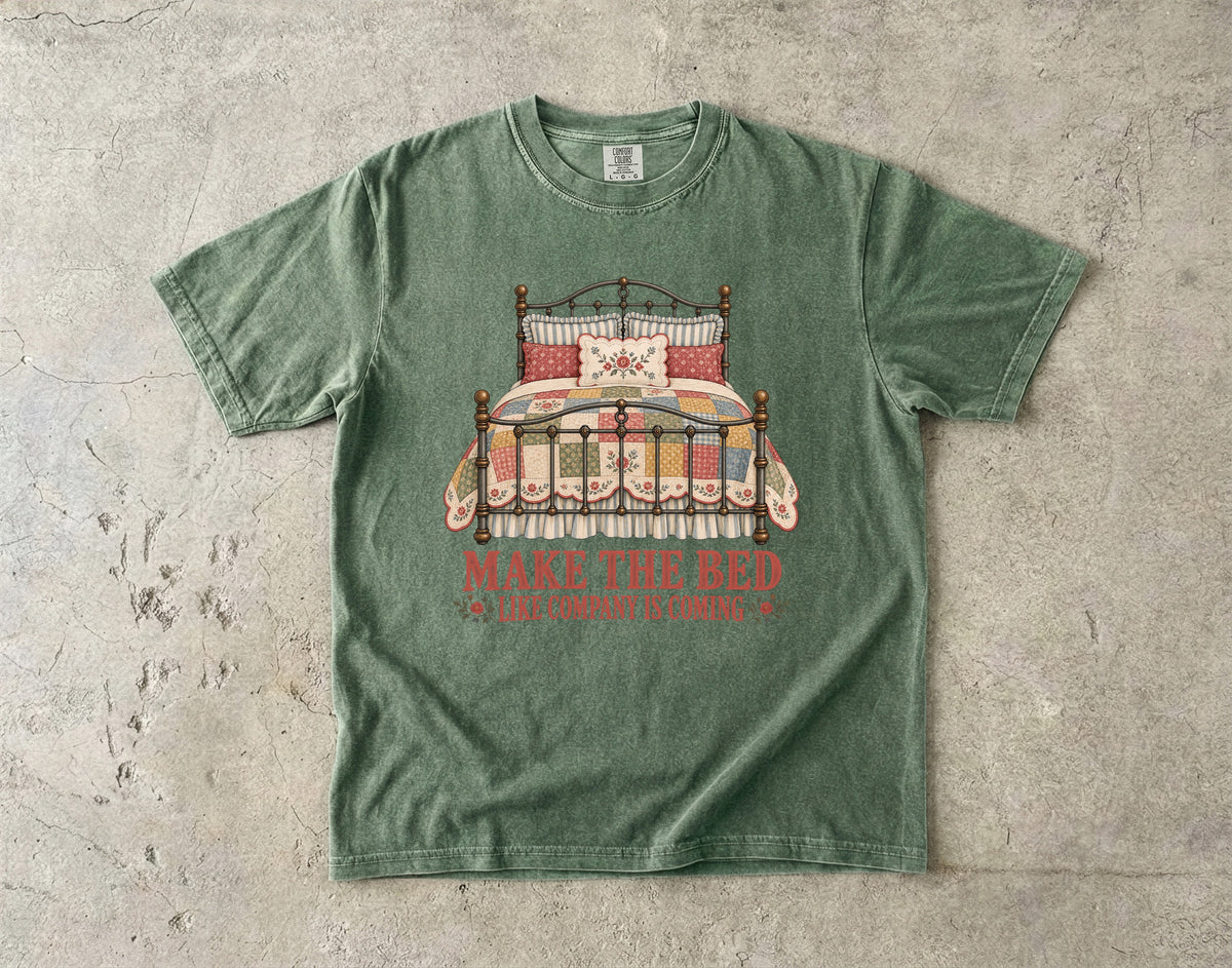 Make the Bed Like Company Is Coming Vintage Tee | Patchwork Quilt Iron Bed Shirt | Gift for Homemakers