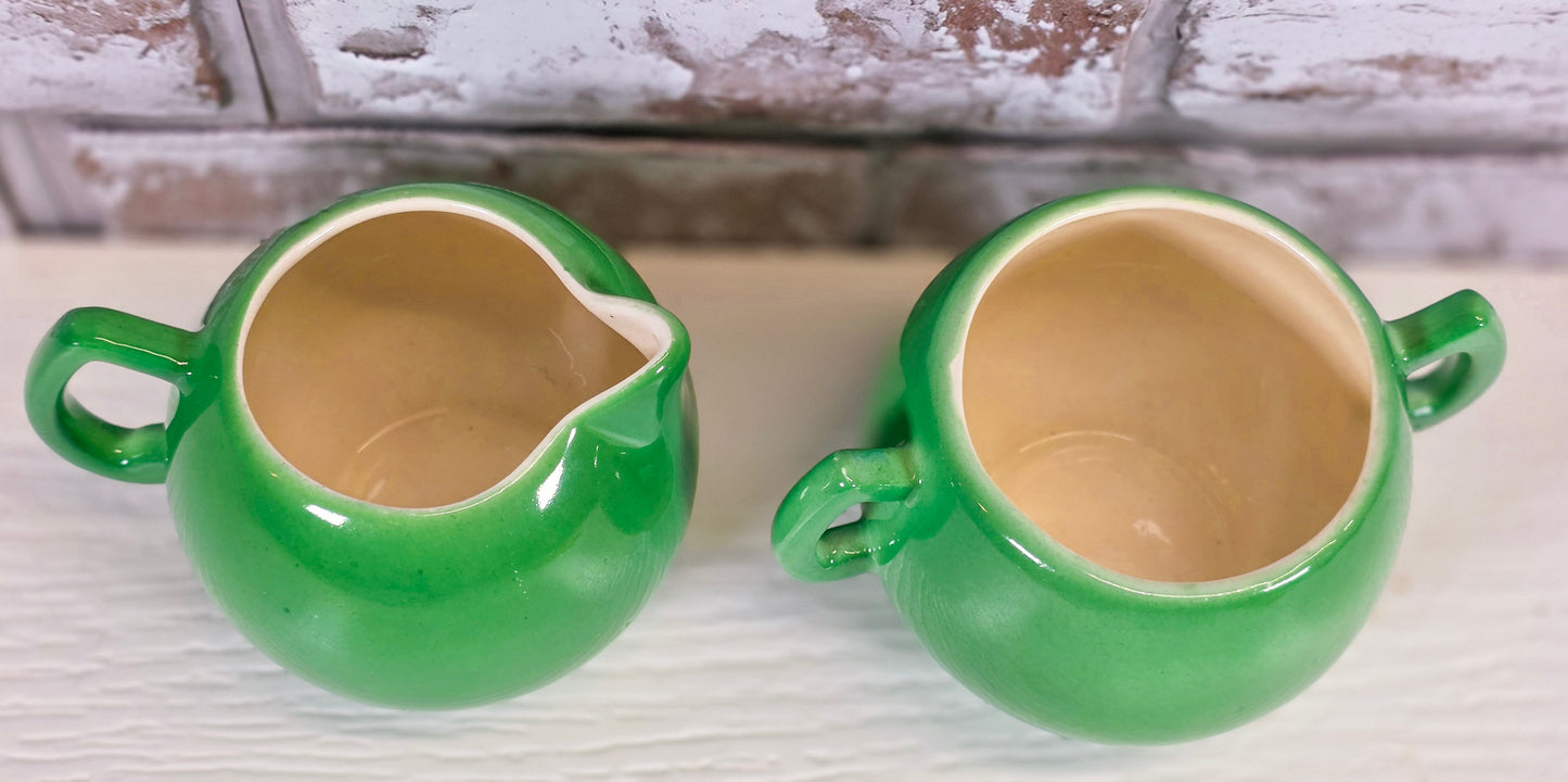Vintage Mini Cream & Sugar Set | Czechoslovakia Green Porcelain