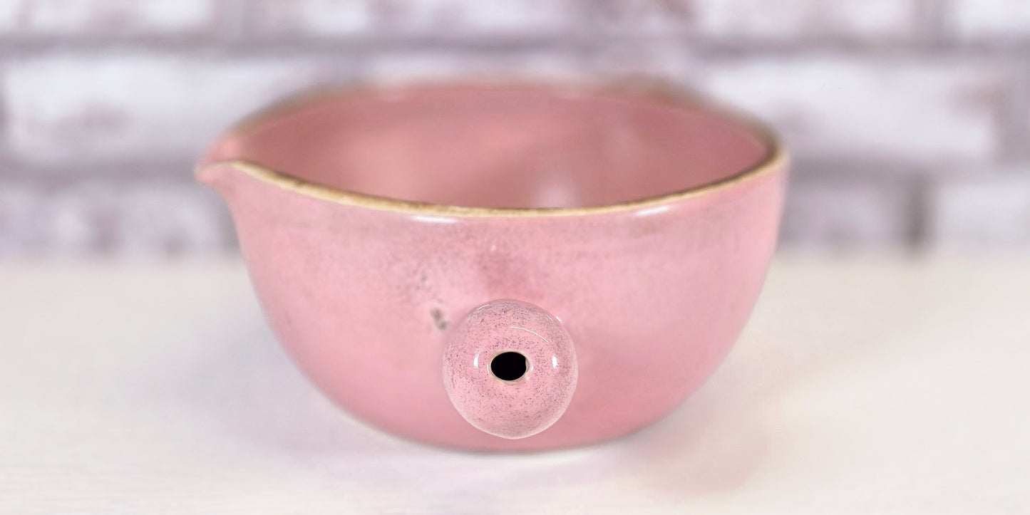 Vintage Hall Pottery Pink Soup Bowl with Handle