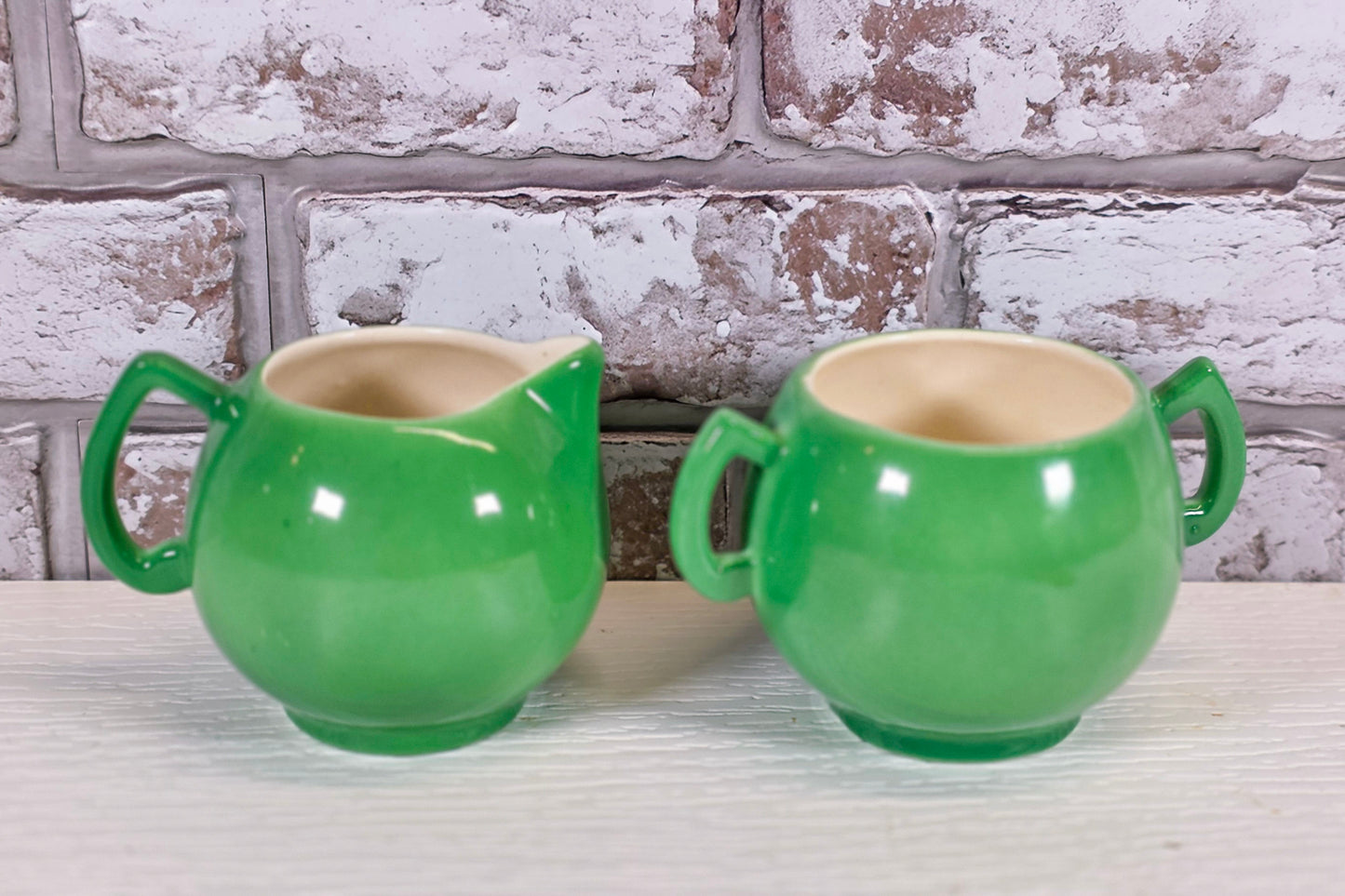 Vintage Mini Cream & Sugar Set | Czechoslovakia Green Porcelain