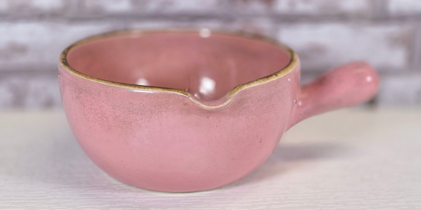 Vintage Hall Pottery Pink Soup Bowl with Handle