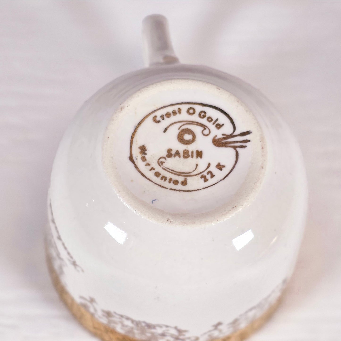 Crown O Gold Sabin Cup & Saucer | Vintage Porcelain Souvenir Kankakee IL