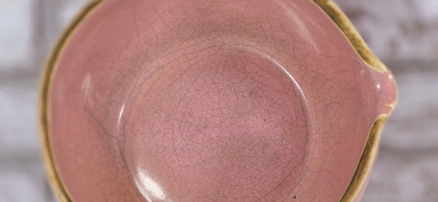 Vintage Hall Pottery Pink Soup Bowl with Handle