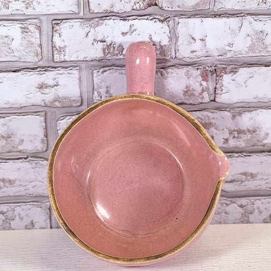 Vintage Hall Pottery Pink Soup Bowl with Handle