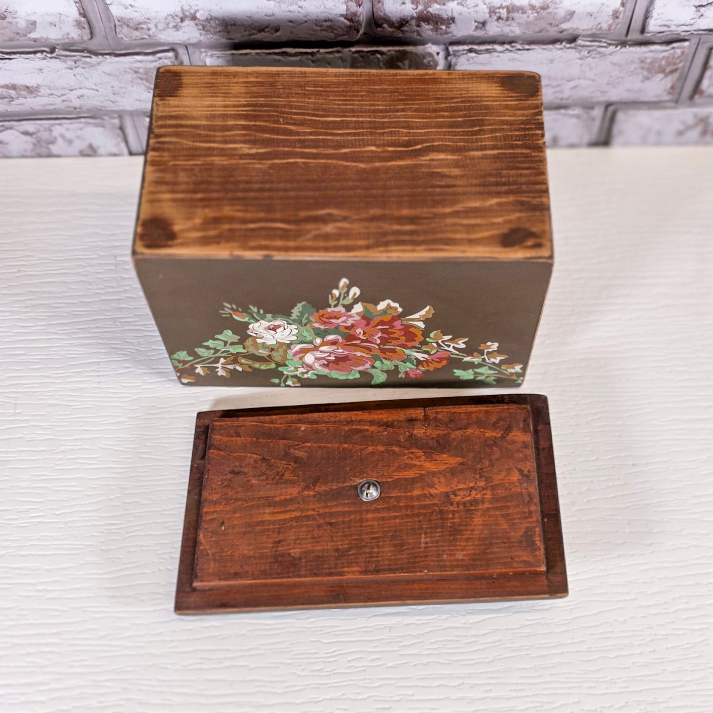 Upcycled Floral Recipe Box with Hand-Painted Details & Vintage Distressed Finish