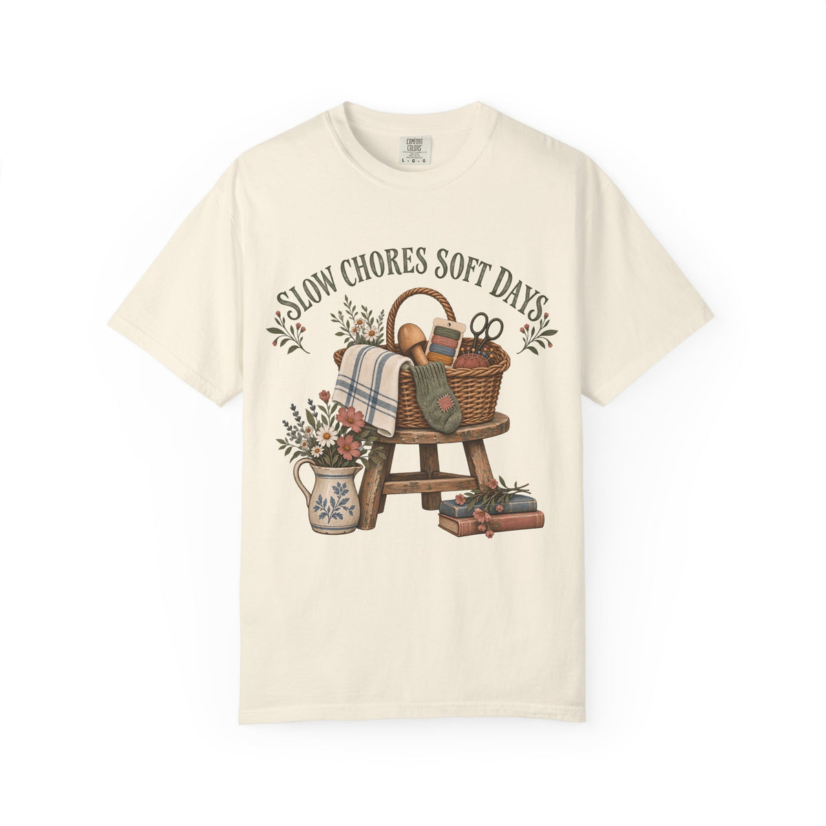 Slow Chores Soft Days Vintage Tee | Mending Basket Slow Living Shirt | Gift for Slow-Living Homebodies