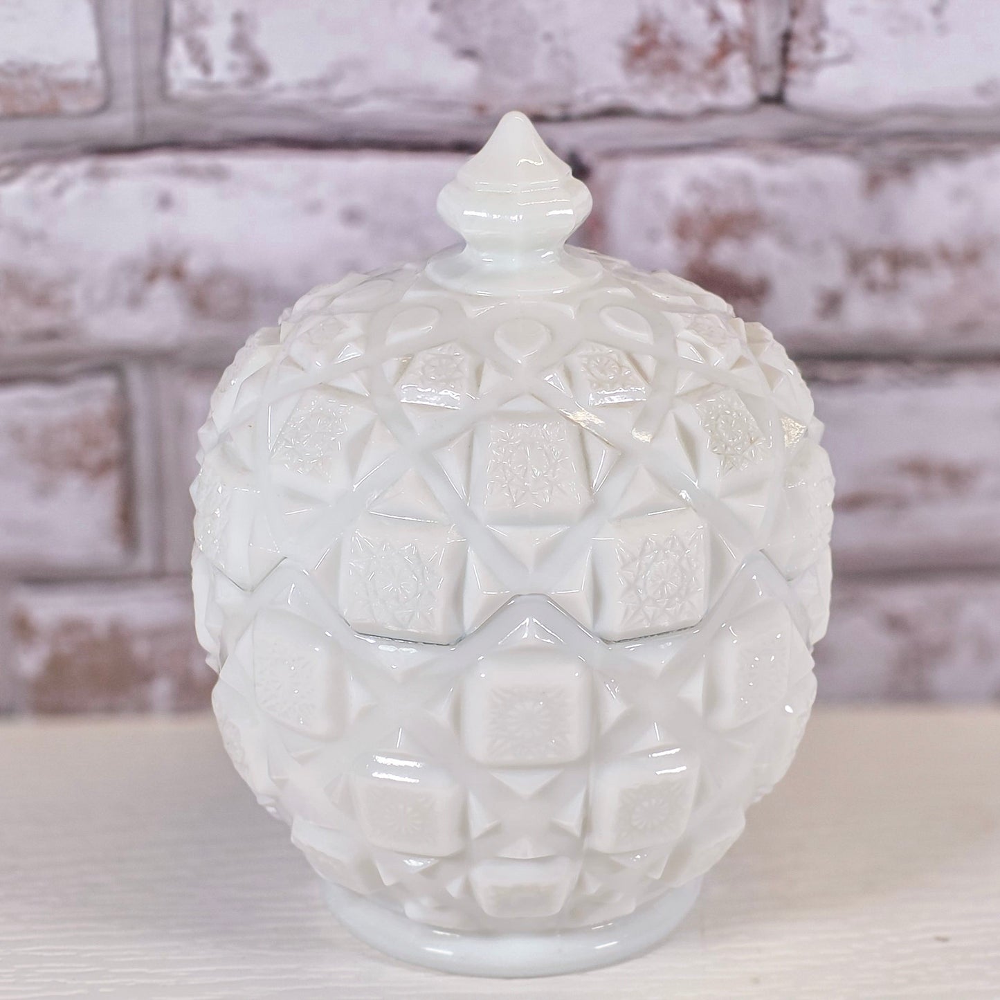 Vintage Westmoreland Old Quilt Pattern Milk Glass Candy Dish