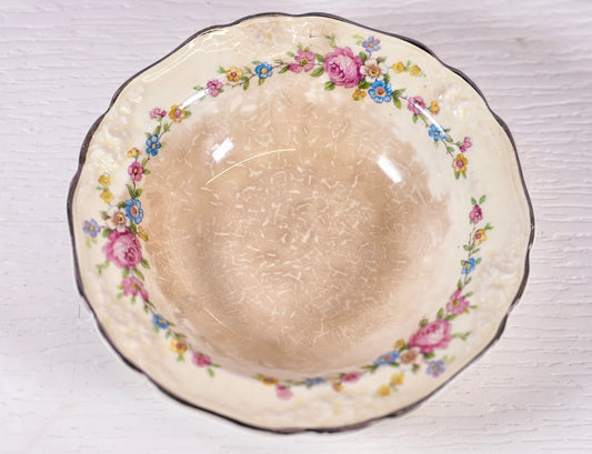 Vintage Taylor Smith & Taylor Floral Bowl – 5 Inch – Grannycore Cottage Decor – Warm Vintage Patina