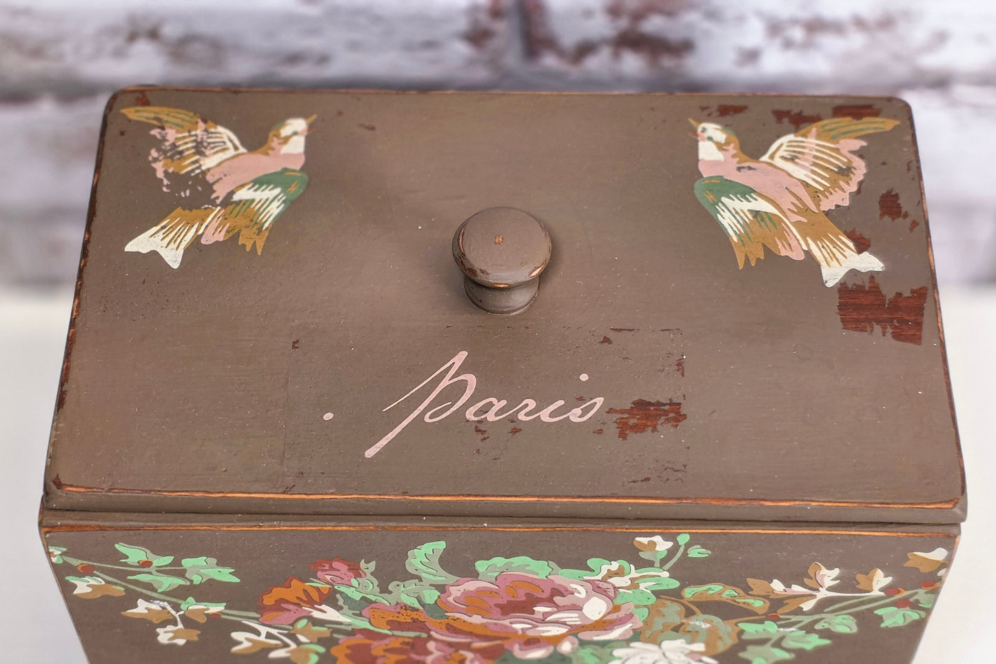 Upcycled Floral Recipe Box with Hand-Painted Details & Vintage Distressed Finish
