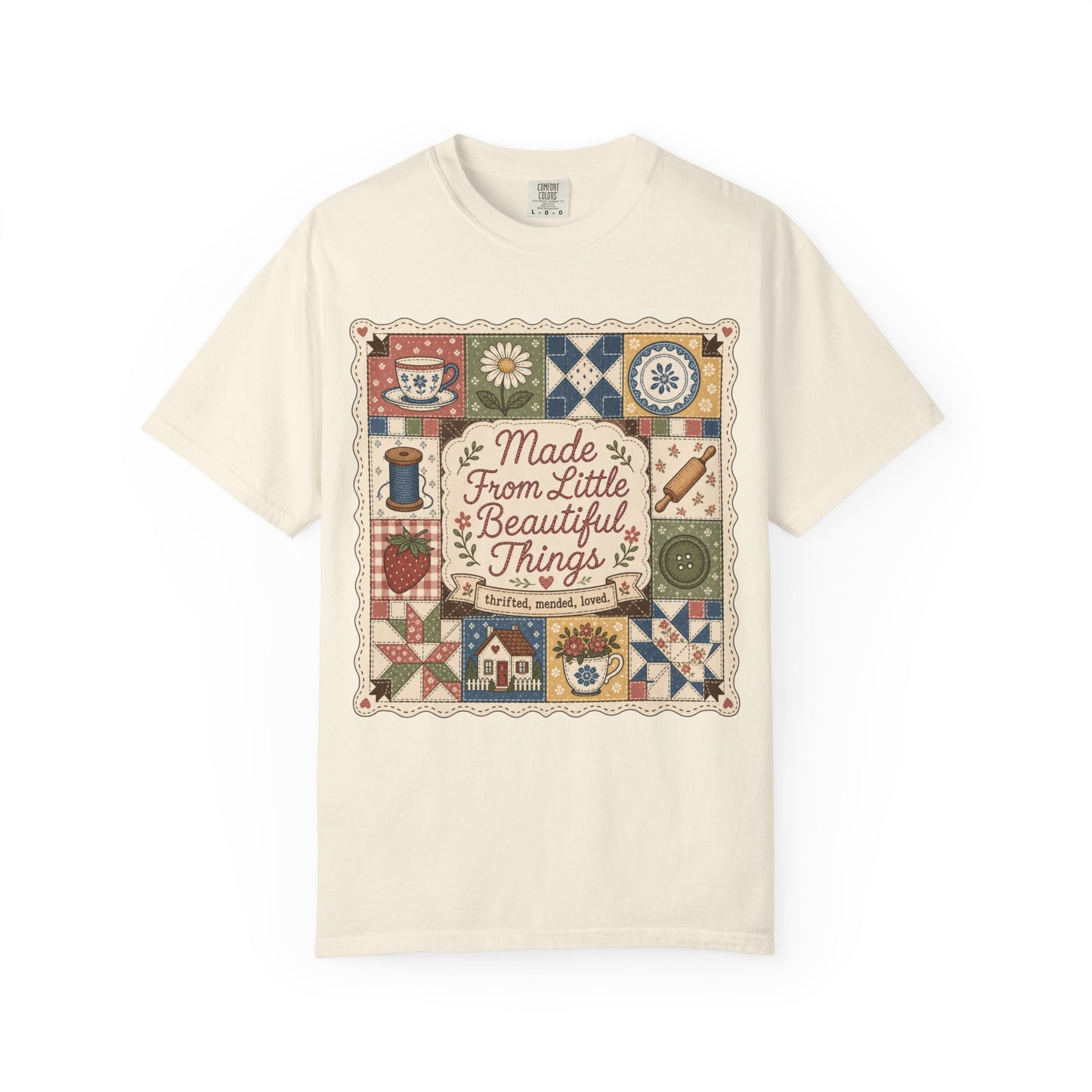 Made From Little Beautiful Things Vintage Tee | Thrifted Mended Loved Shirt | Gift for Thrifters & Crafters