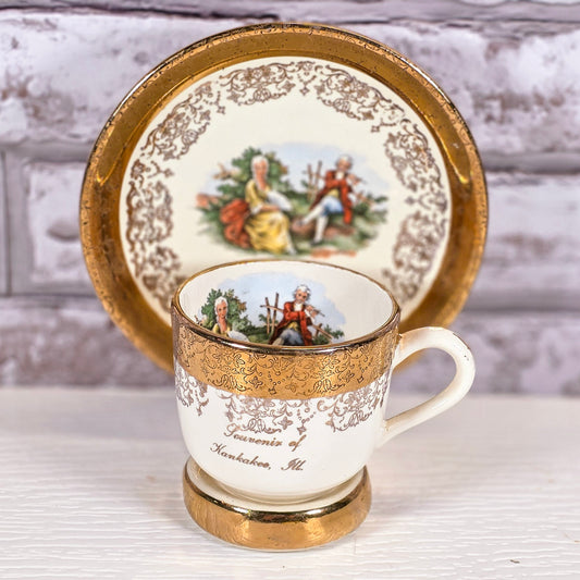 Crown O Gold Sabin Cup & Saucer | Vintage Porcelain Souvenir Kankakee IL