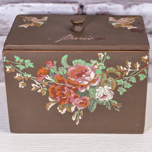 Upcycled Floral Recipe Box with Hand-Painted Details & Vintage Distressed Finish