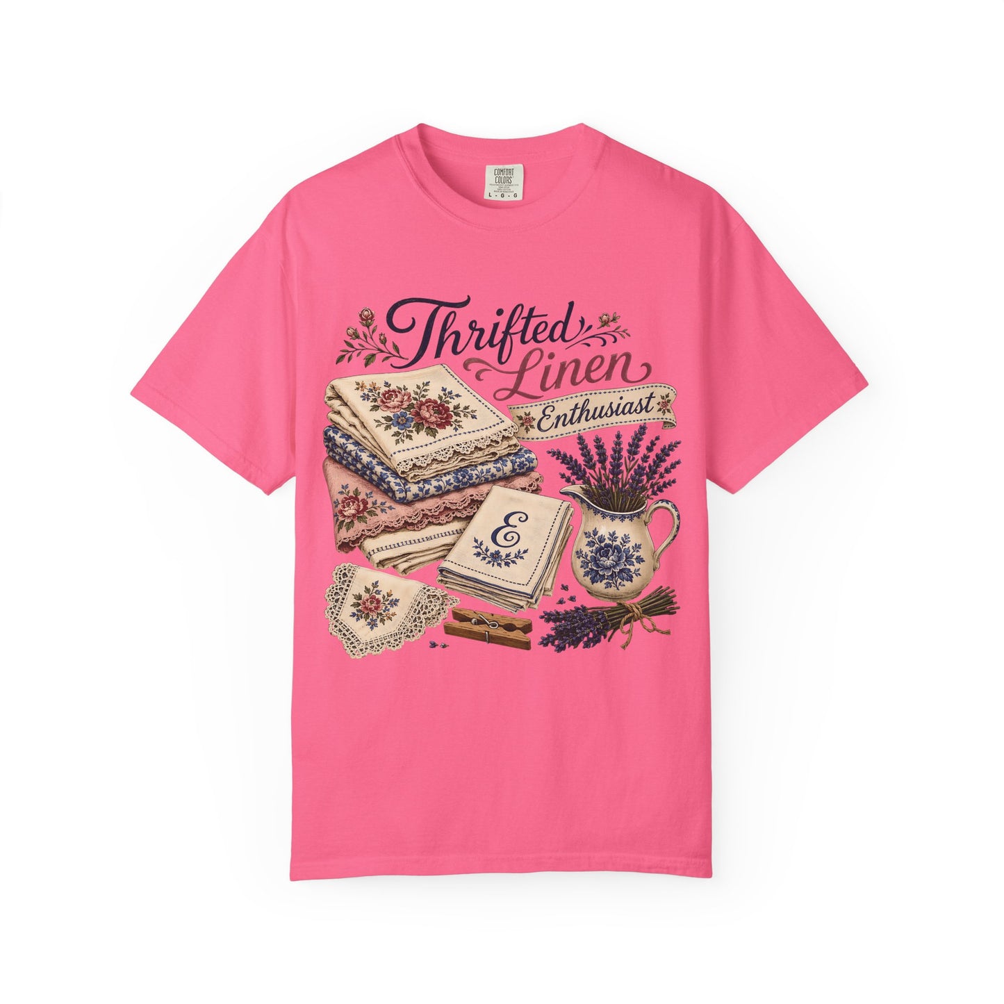 Thrifted Linen Enthusiast Vintage Tee | Grandmacore Linen Lover Shirt | Gift for Vintage Home Lovers