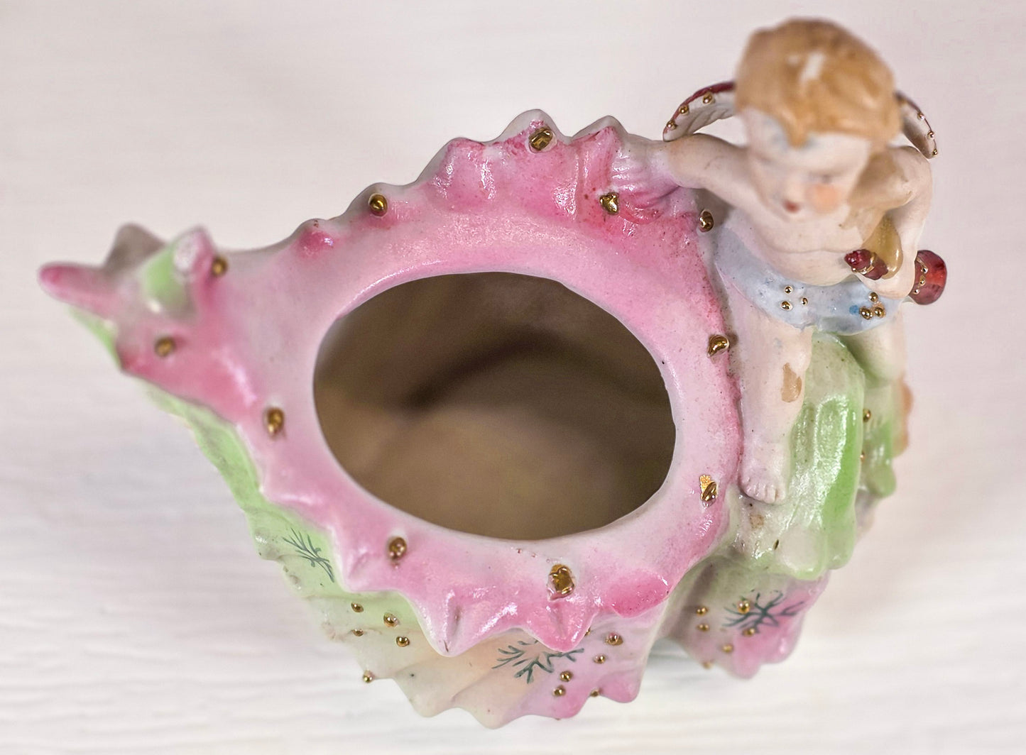 Vintage Japanese Porcelain Cherub Planter | Hand-Painted Pastel Decor