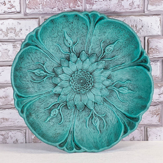 Upcycled Turquoise Floral Resin Bowl | Hand-Painted Decorative Bowl