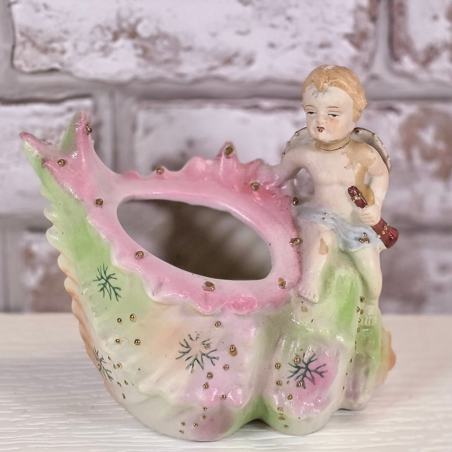 Vintage Japanese Porcelain Cherub Planter | Hand-Painted Pastel Decor