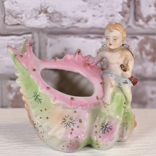 Vintage Japanese Porcelain Cherub Planter | Hand-Painted Pastel Decor