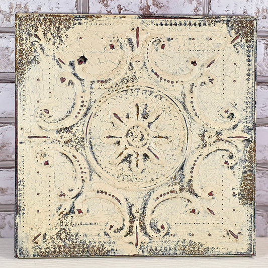 Upcycled Distressed Metal Tile Wall Decor | Handcrafted Rustic Farmhouse Art