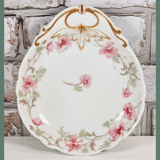 Antique GDA Limoges Porcelain Shell Dish | Hand Painted Pink Floral | Burley Chicago
