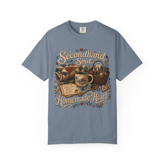 Secondhand Soul, Homemade Heart Vintage Tee | Grandmacore Quilt Basket Shirt | Gift for Thrifters