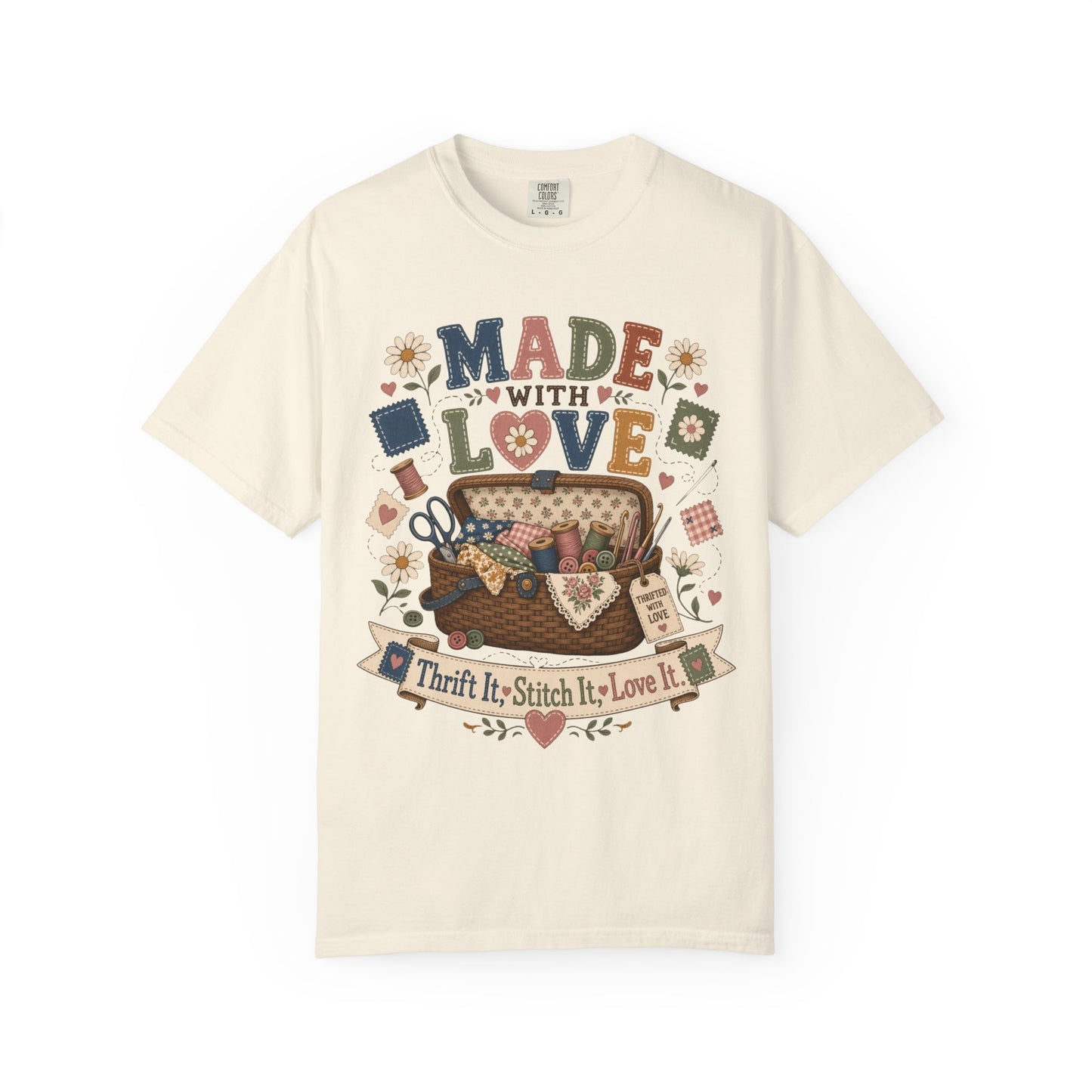 Made With Love Vintage Tee | Thrift It Stitch It Love It Shirt | Gift for Sewers & Crafters