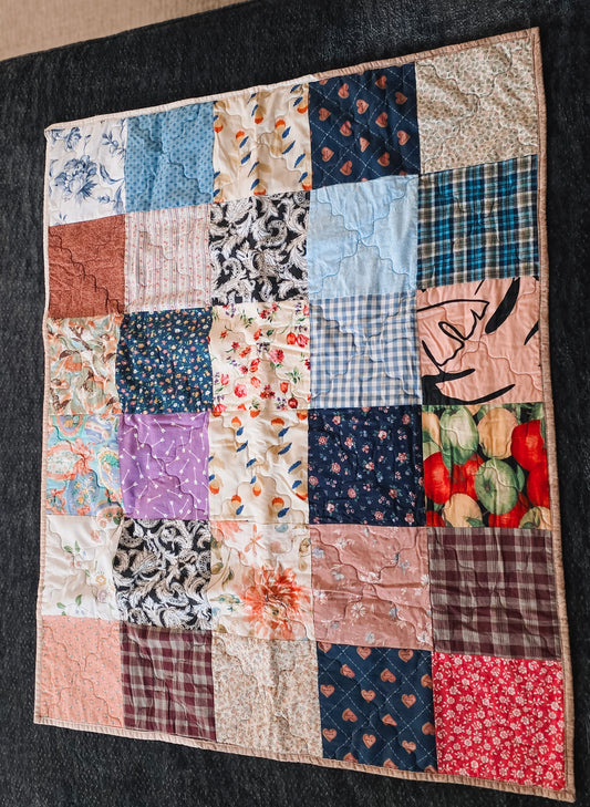 Handmade Patchwork Quilt | Reversible Lap Quilt or Baby Quilt | Cottage Style Quilted Blanket