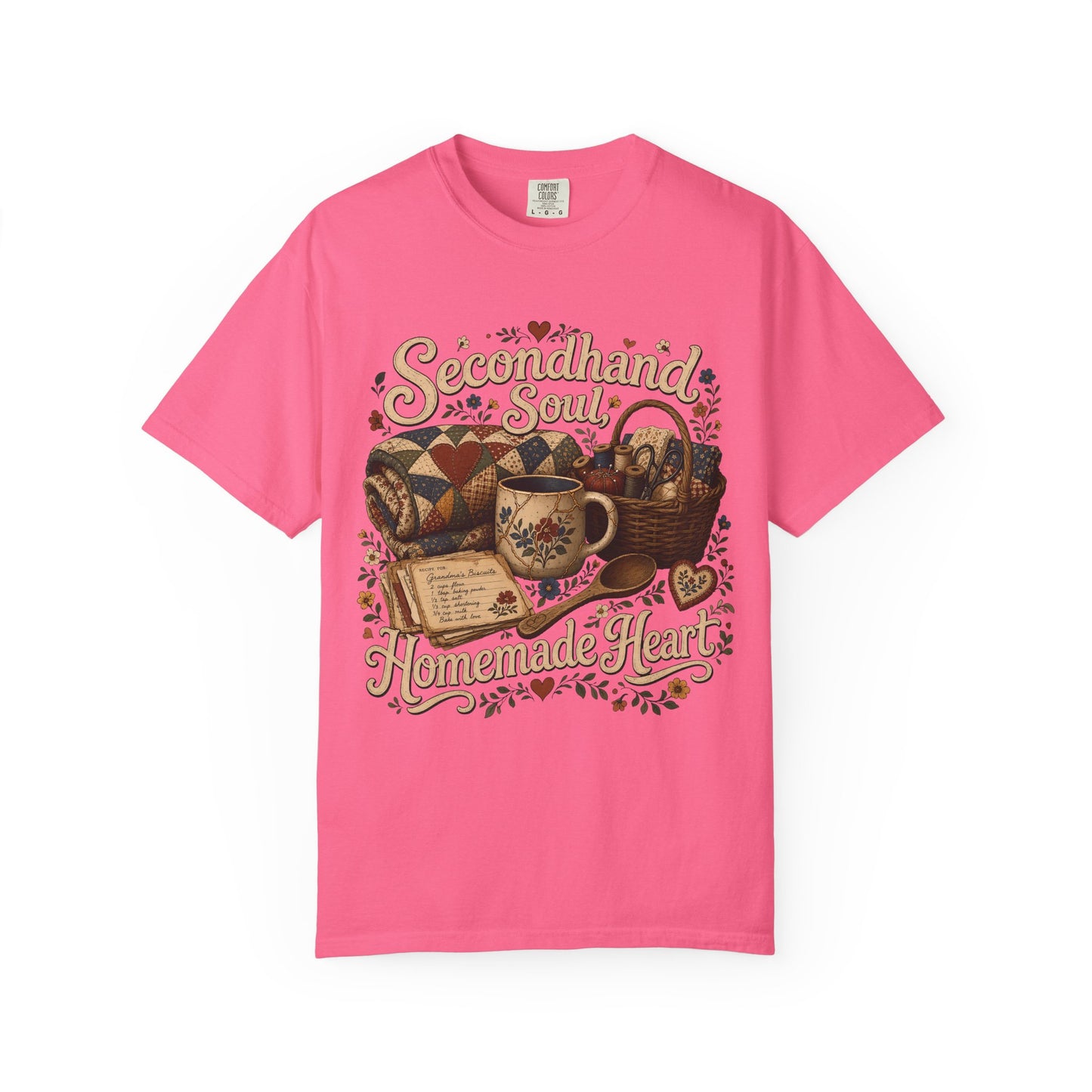 Secondhand Soul, Homemade Heart Vintage Tee | Grandmacore Quilt Basket Shirt | Gift for Thrifters