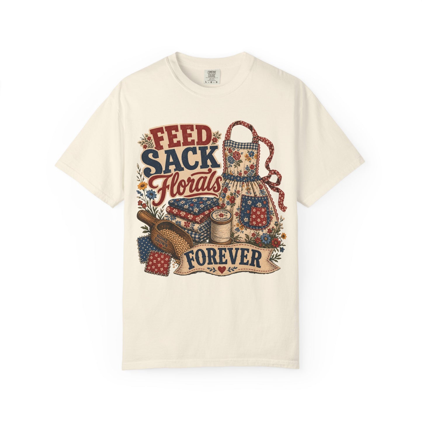Feed Sack Florals Forever Vintage Tee | Grandmacore Farmhouse Apron Shirt | Gift for Vintage Home Lovers