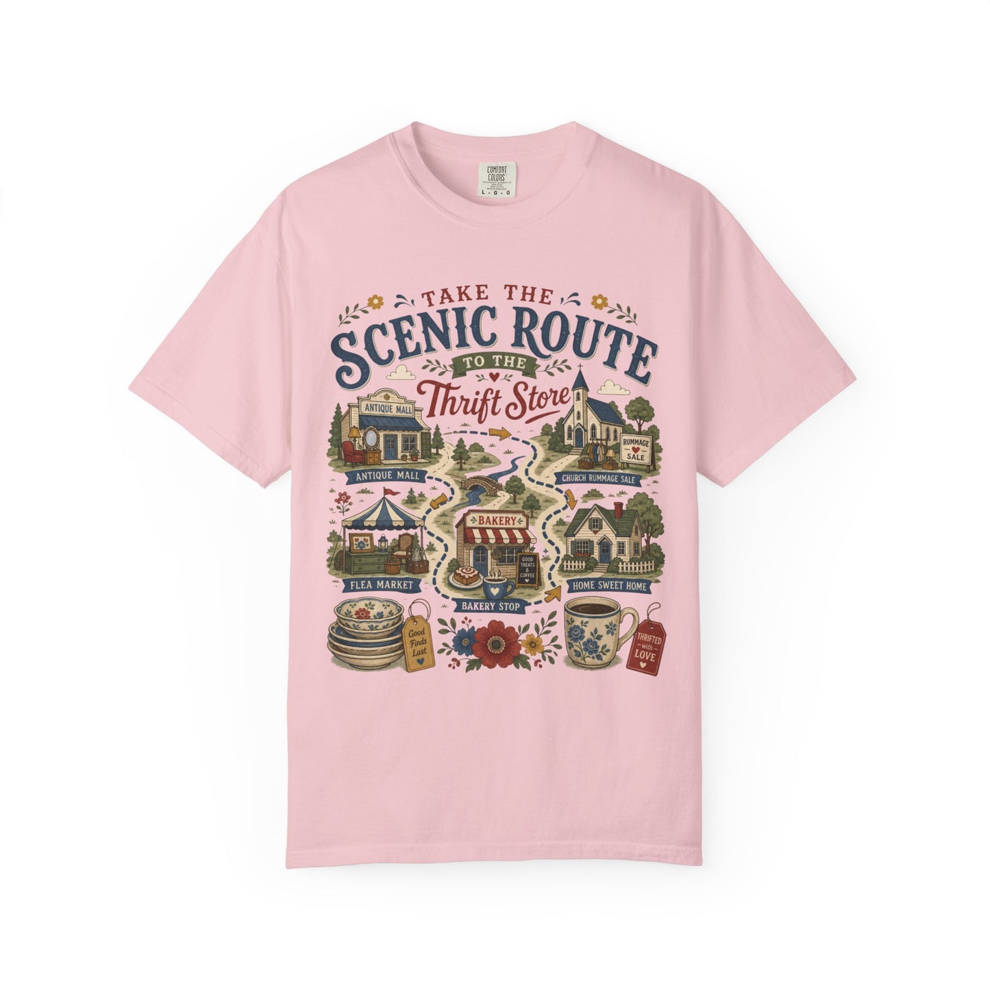 Take The Scenic Route To The Thrift Store Vintage Tee | Funny Thrifting Map Shirt | Gift for Thrifters
