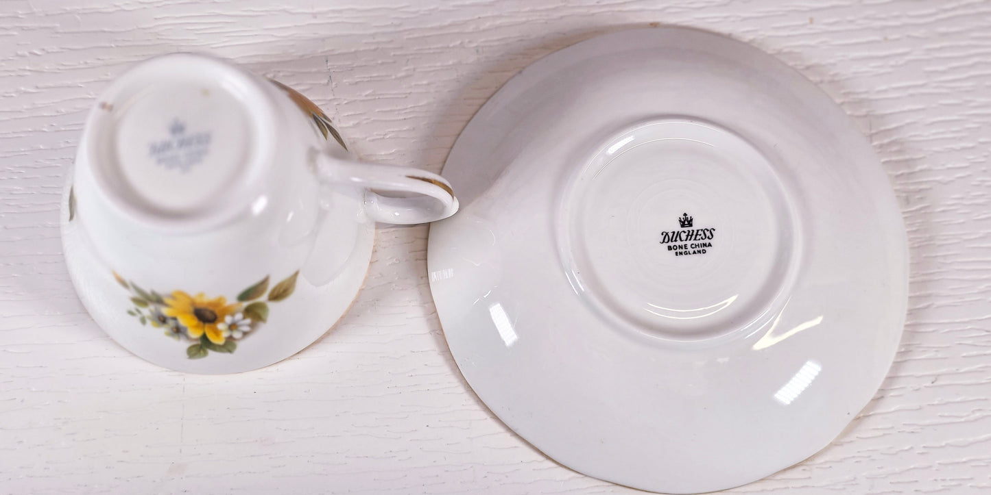 Vintage Duchess Bone China Teacup and Saucer – England – Yellow Floral – Cottage Tea Set