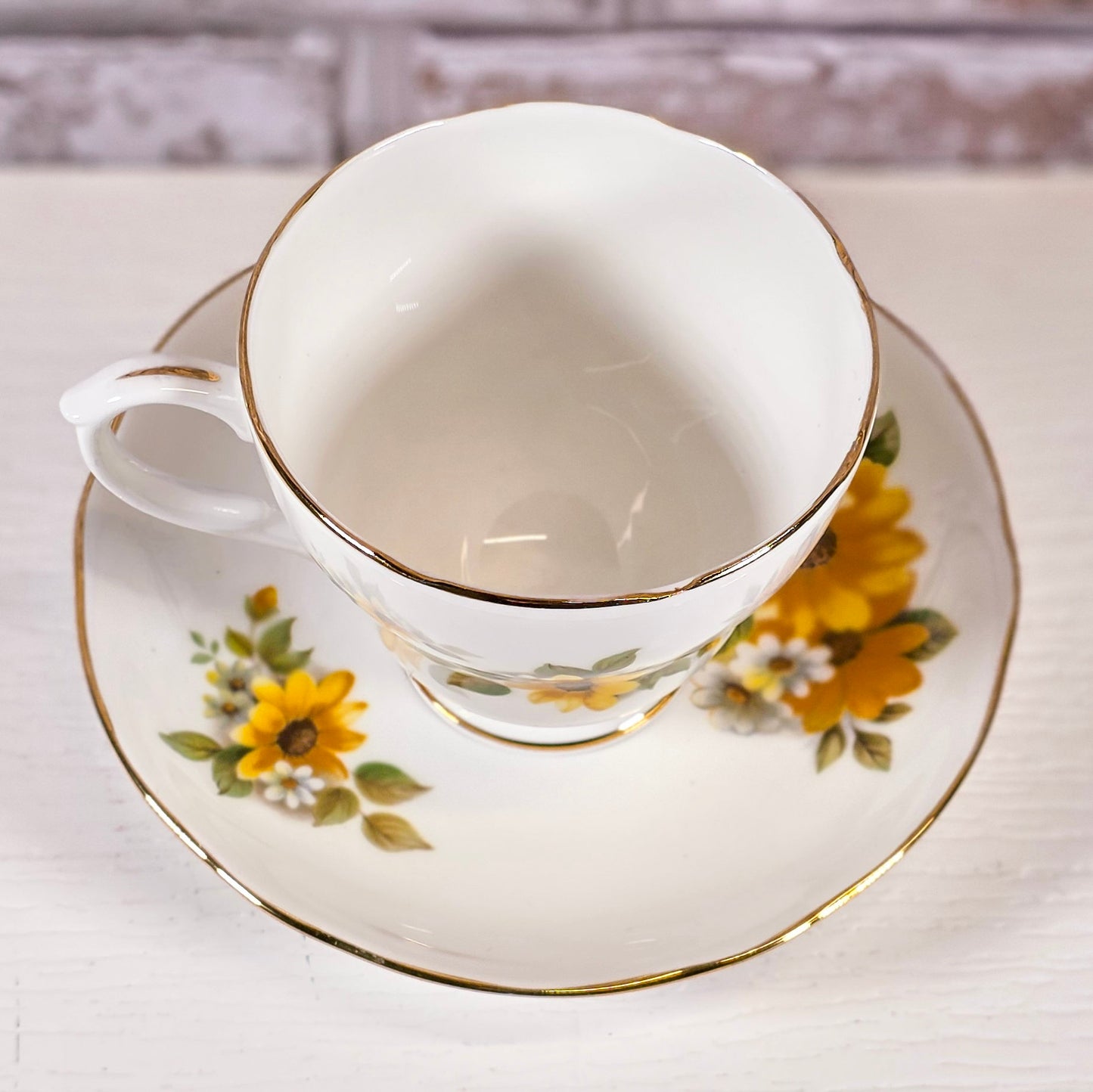 Vintage Duchess Bone China Teacup and Saucer – England – Yellow Floral – Cottage Tea Set