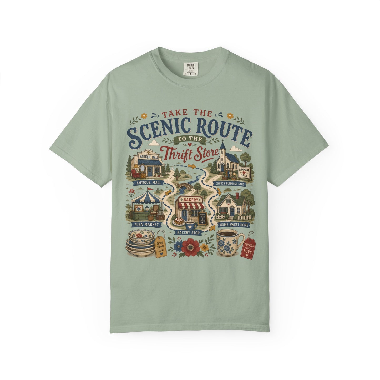 Take The Scenic Route To The Thrift Store Vintage Tee | Funny Thrifting Map Shirt | Gift for Thrifters