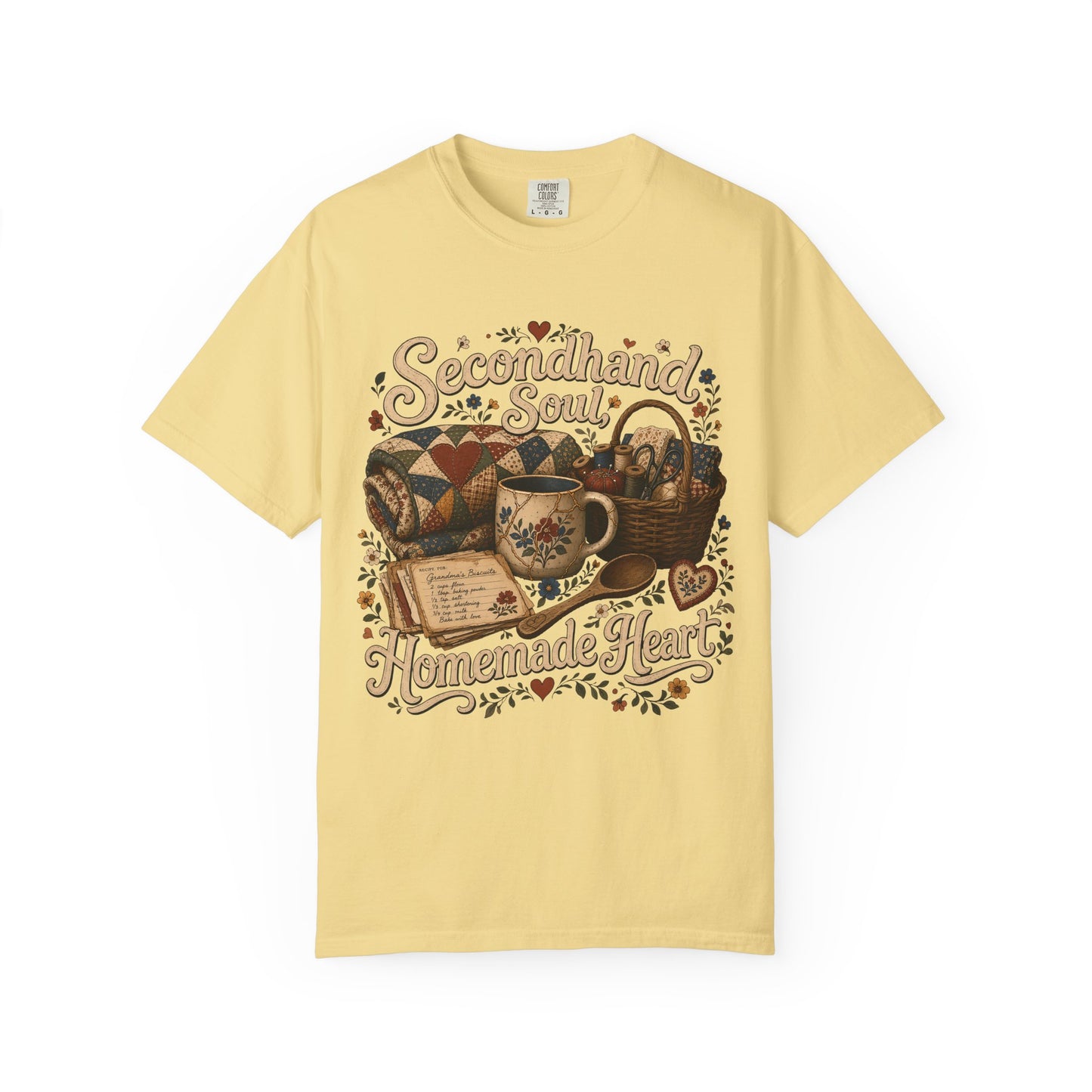 Secondhand Soul, Homemade Heart Vintage Tee | Grandmacore Quilt Basket Shirt | Gift for Thrifters