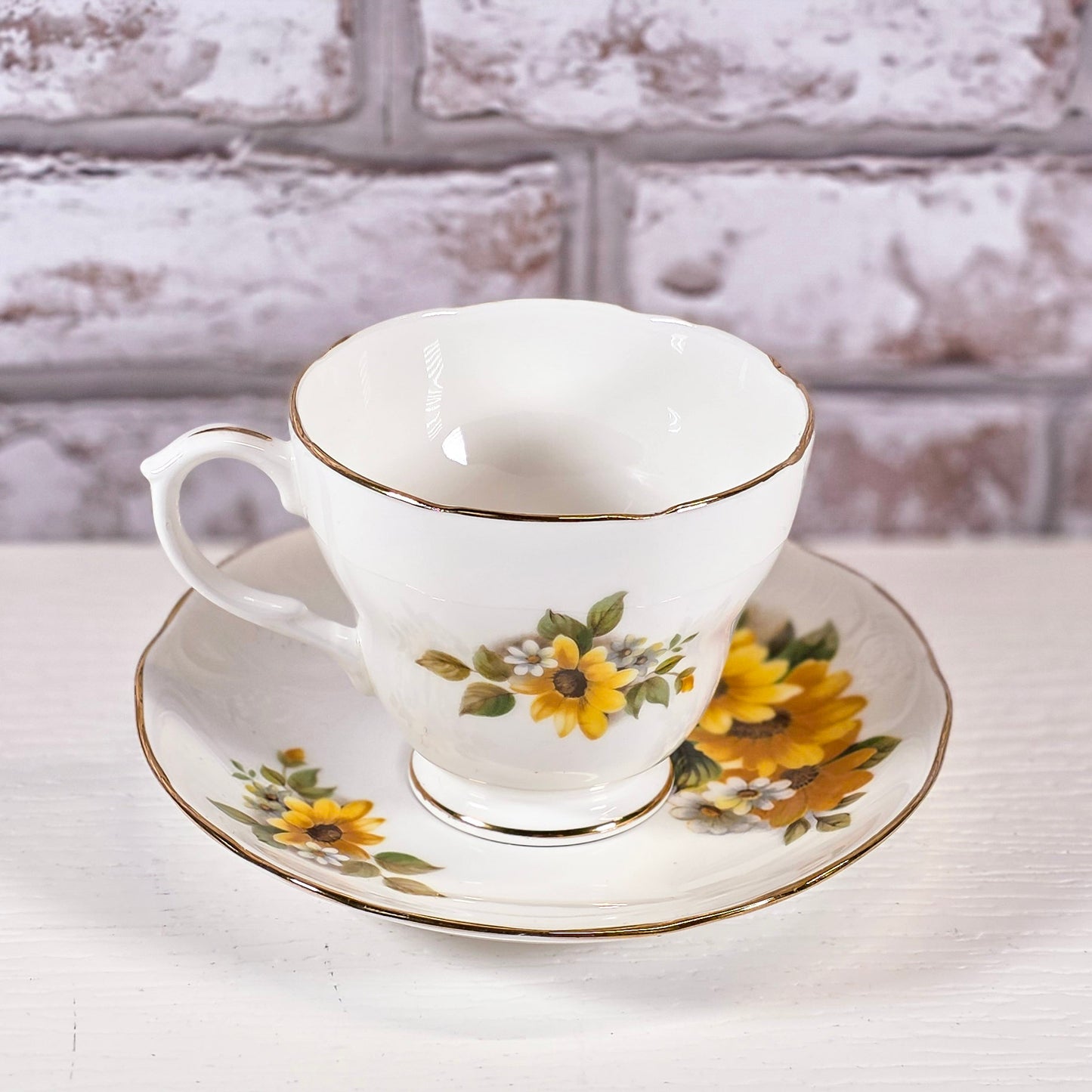 Vintage Duchess Bone China Teacup and Saucer – England – Yellow Floral – Cottage Tea Set