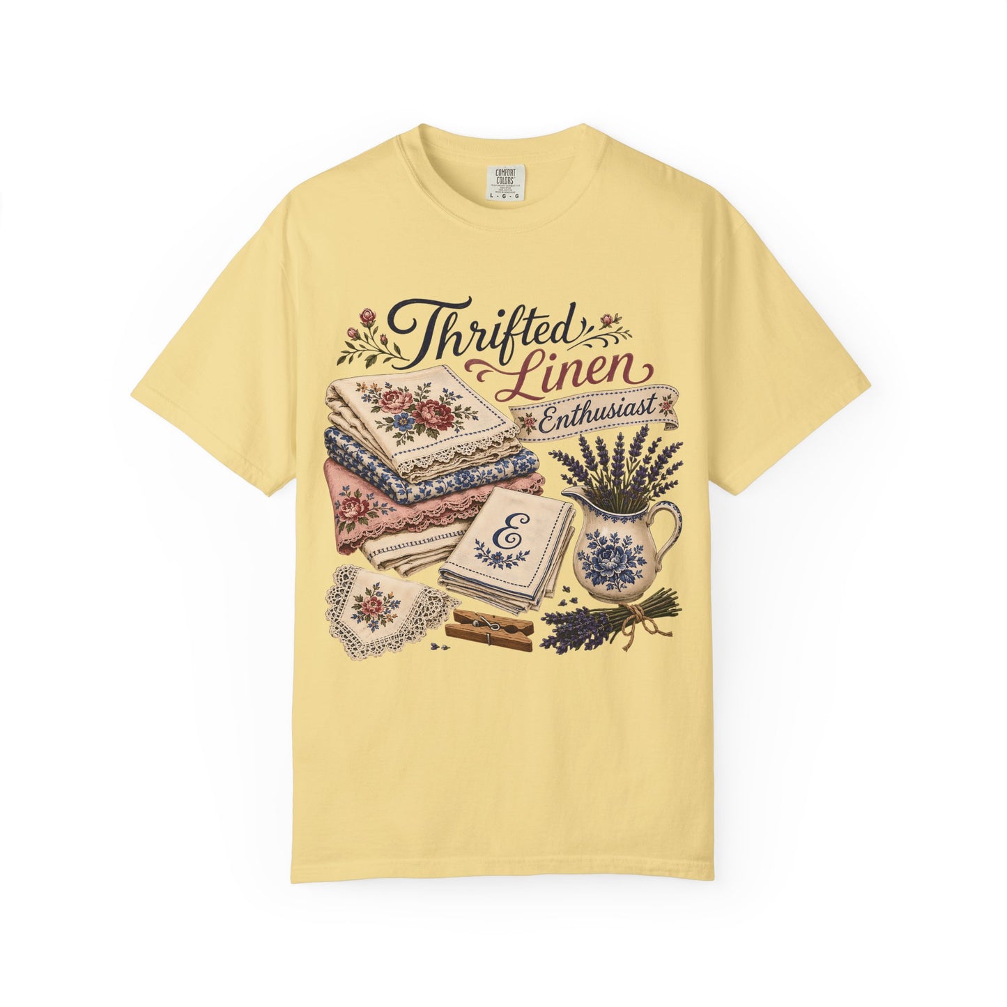 Thrifted Linen Enthusiast Vintage Tee | Grandmacore Linen Lover Shirt | Gift for Vintage Home Lovers