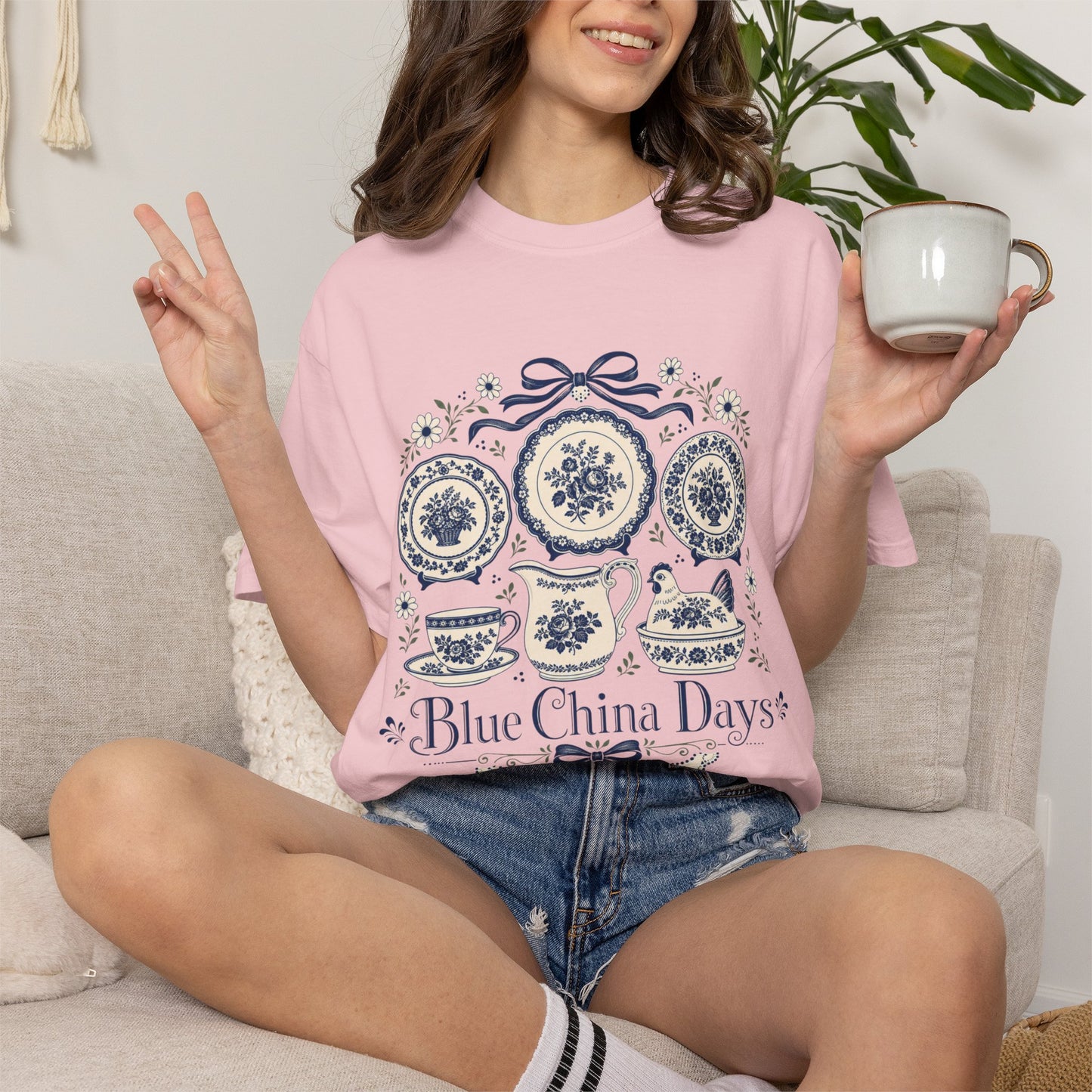 Blue China Days Vintage Tee | Transferware China Shirt | Gift for China & Tea Lovers